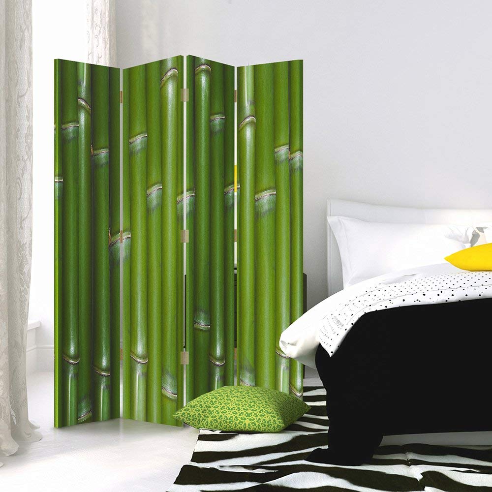 Feeby Paravent déco 4 pans Zen 145x150 cm Une Seule Côté Cloison de séparation Écran Pliant Foto Paravent Interieur Décoratif Mur Espagnol Impression sur Toile Chambre d'enfant Salon Bureau Vert