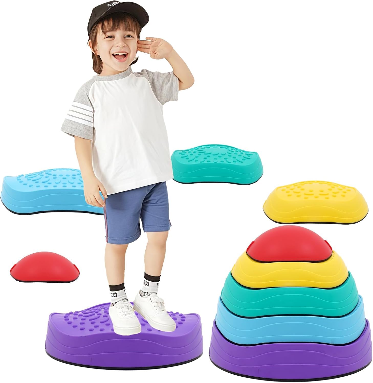 – 5Pcs Non-Slip Balance Stepping Stones,up to 220 Ibs for Pomoting Children's Coordination Skills Obstacle Courses Sensory Toys for Toddlers,Indoor or Outdoor Play