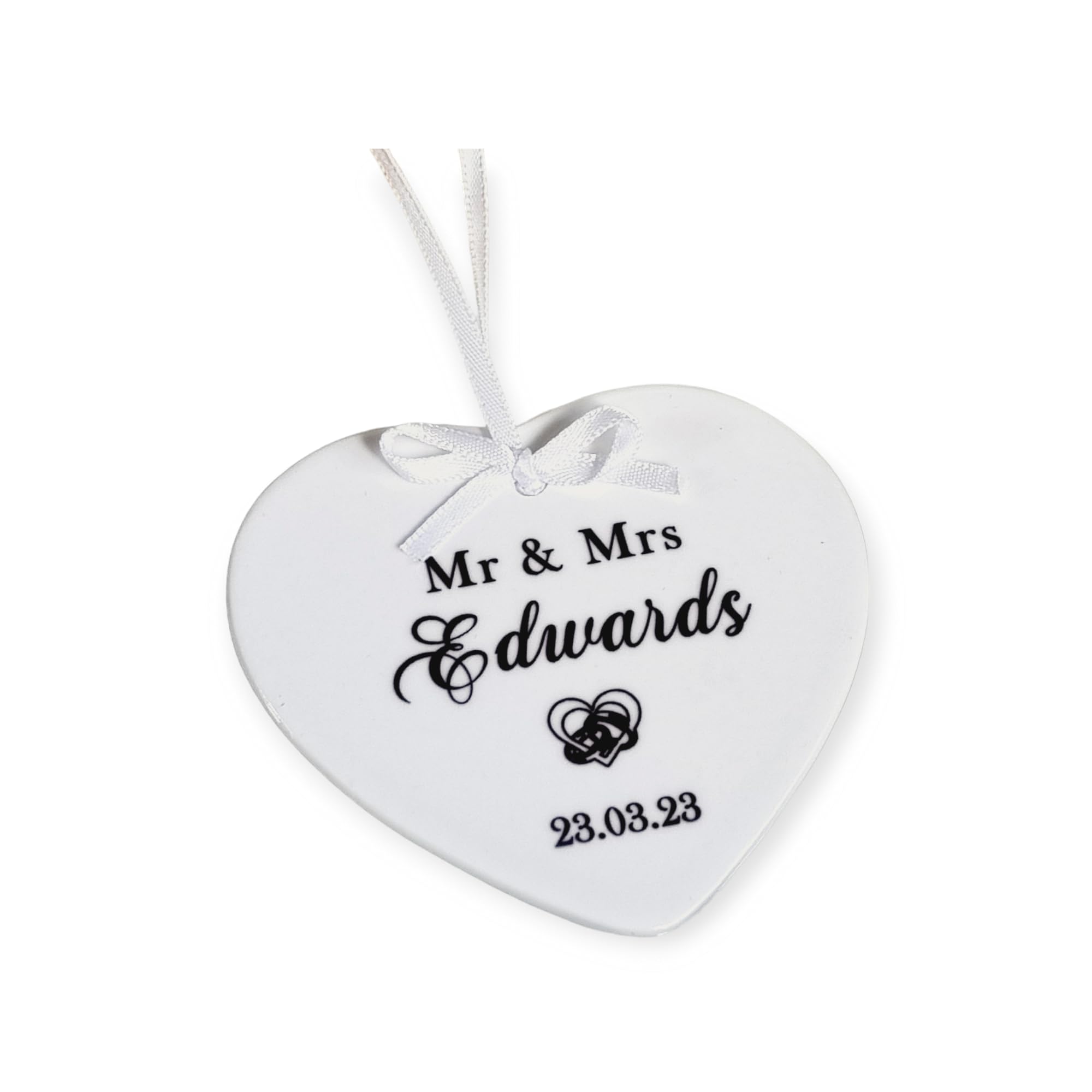 Personalised Wedding Gift Heart Ornament Mr & Mrs Keepsake Gift Hanging Love Heart Just Married