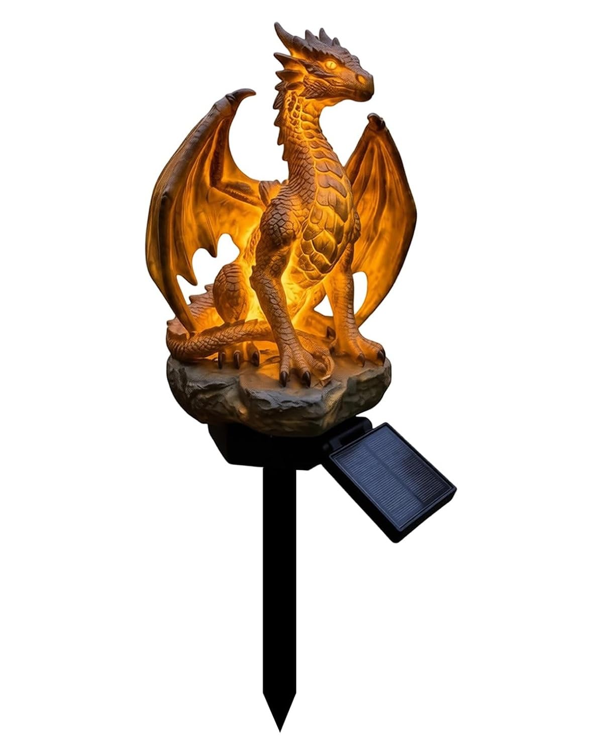 Homtrator Solar Dragon Garden Statue with Solar LED Lights, Solar Powered, Warm Glow Dragon Figurine Gifts, Yard Ornament, Outdoor Lawn Patio Pathway Decor