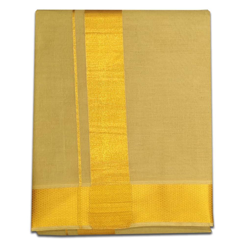 south indian mens pure cotton dhoti with golden zari border 9x5