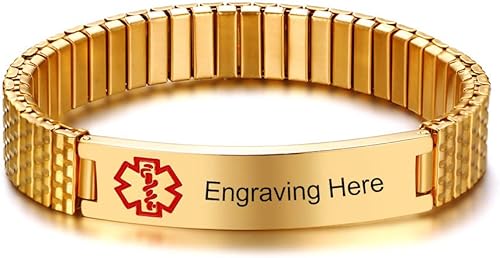 Miniatura 3 de LanM Pulseras de alerta médica para hombres y mujeres, grabado gratis, acero inoxidable, 7.9-8.7 pulgadas