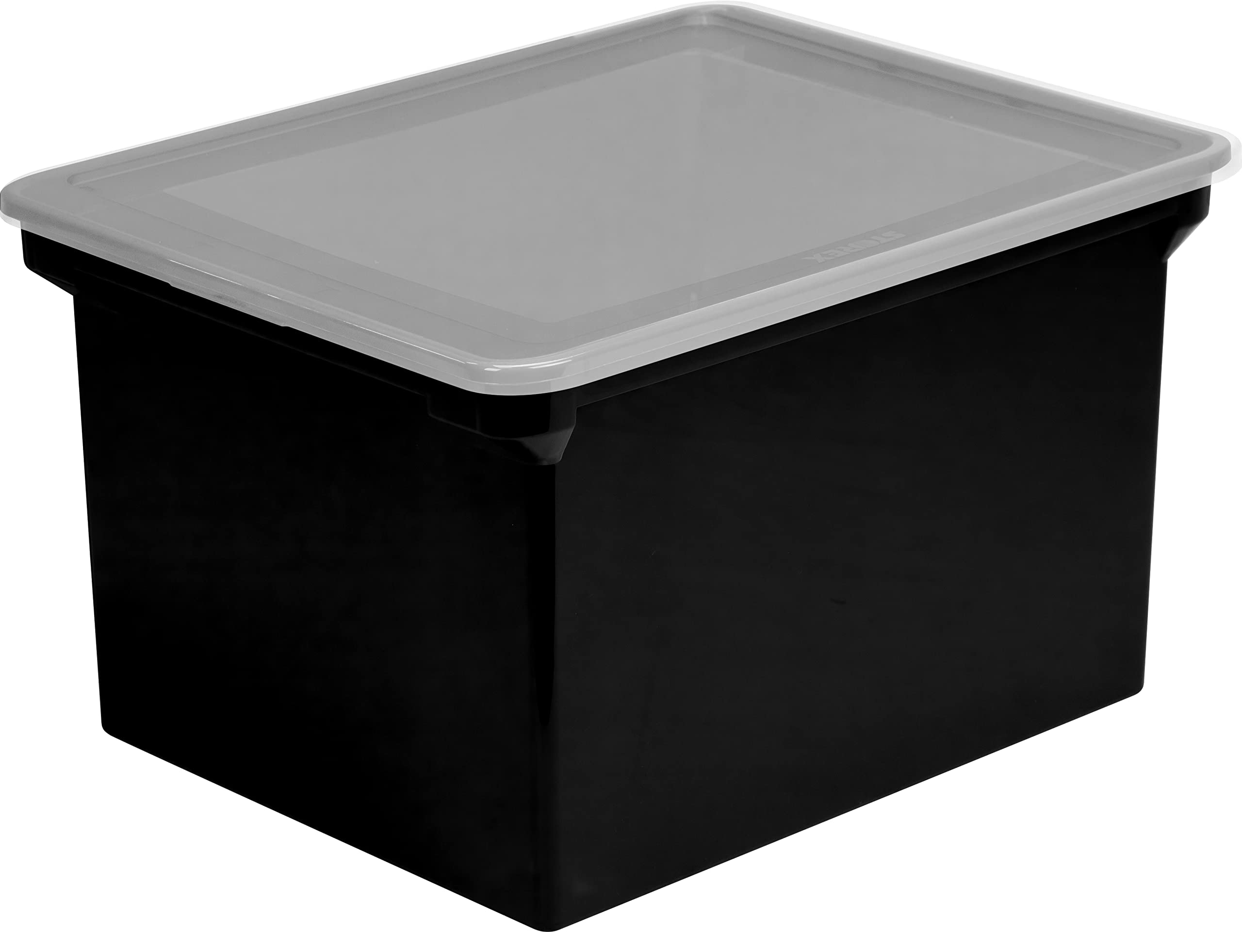 Scatola portaoggetti in plastica con coperchio a scatto, formato lettera/legale, nero/argento (61528A01C)