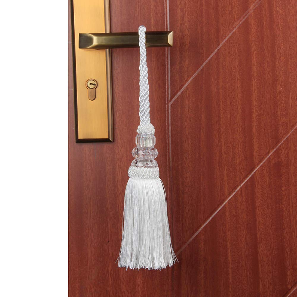 2 Pezzi/4 Pezzi Perline di Cristallo Nappa Frange Corda Appesa Intrecciata Nappe Ciondolo Artigianale, Chiave Fai da Te Nappa Trim Tenda Armadio Decorazione Domestica, Bianco, 4 Pezzi (White 4pcs)
