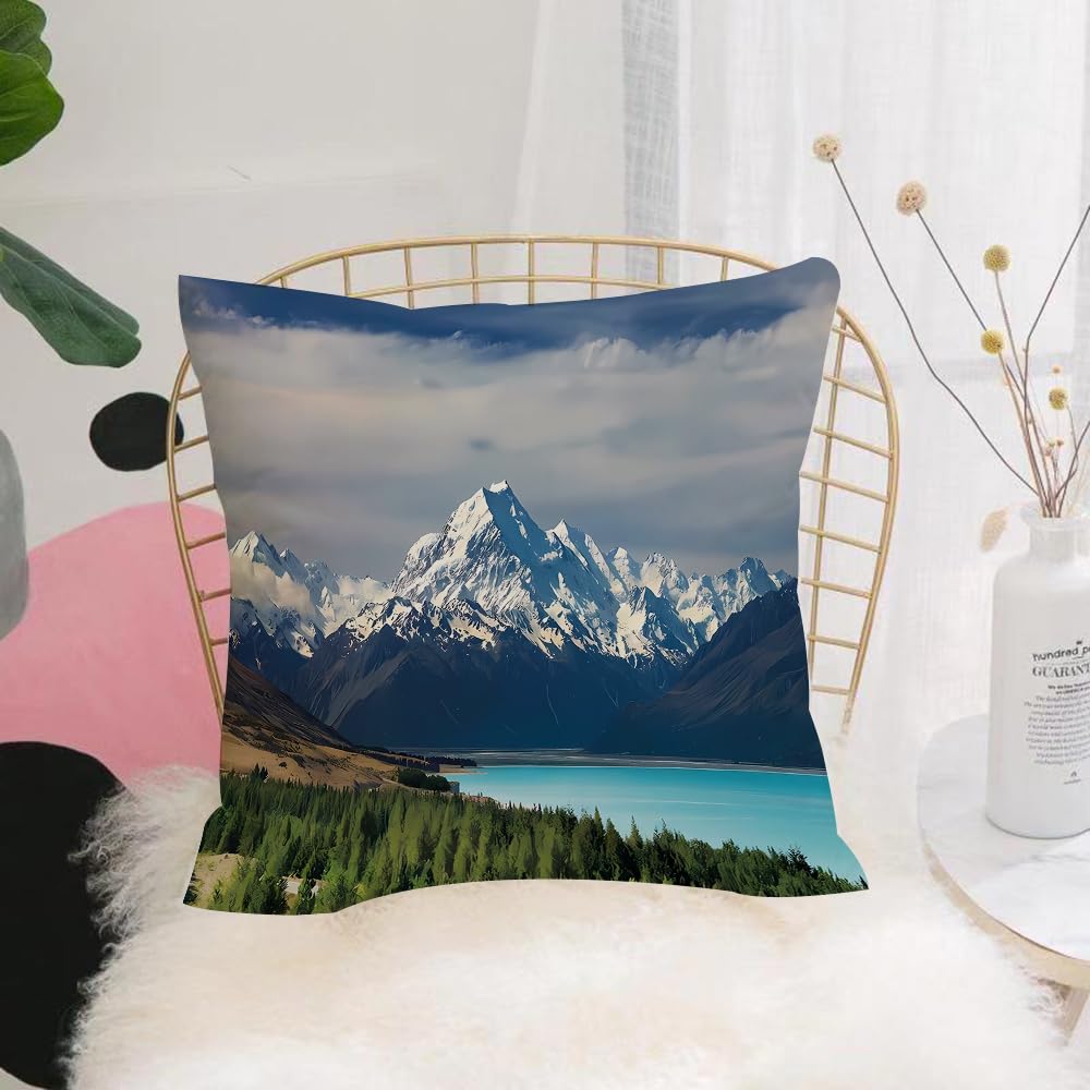 HYOSXW Cushion Cover,Throw Pillow Case Home Decorative for Living Room Bedroom Sofa Chair 16X16 Inch,Mountains with lake of glacier water,Pillowcase 40X40cm