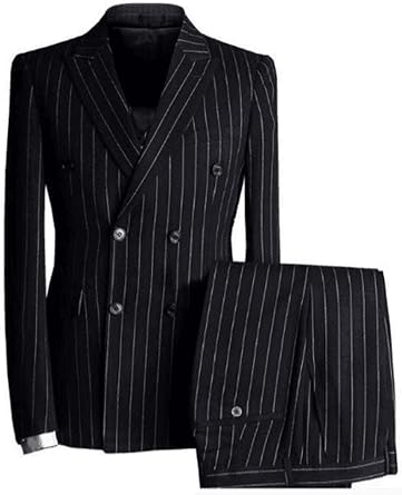 Mens Striped Suit 3-Piece Suit Double Breasted Jacket Vest and Pants
