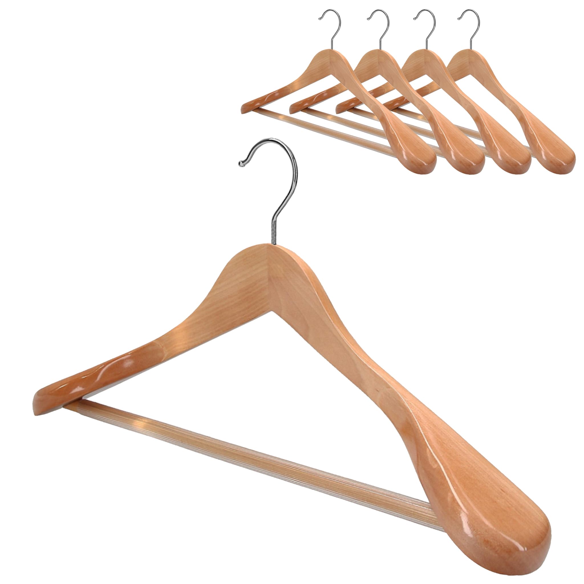 5 x Kleiderbügel Holz VonBueren | 45 x 22,5 cm breit je Bügel/Holzbügel | stabile Holzkleiderbügel | Anzugbügel, Hose, Hemden