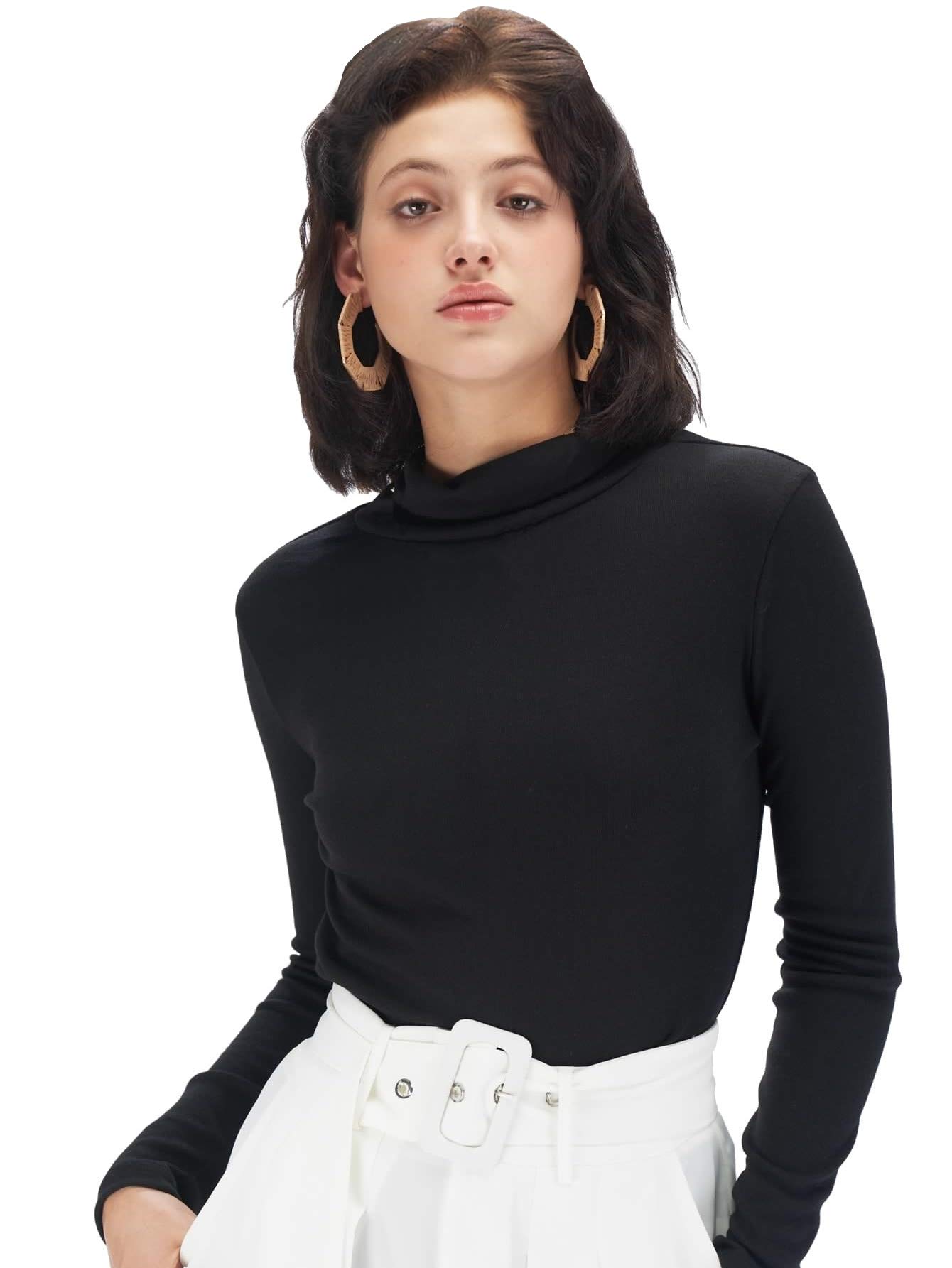 Fabricorn Women's Long Sleeve Turtleneck T-Shirt (Black, XX-Large) 2