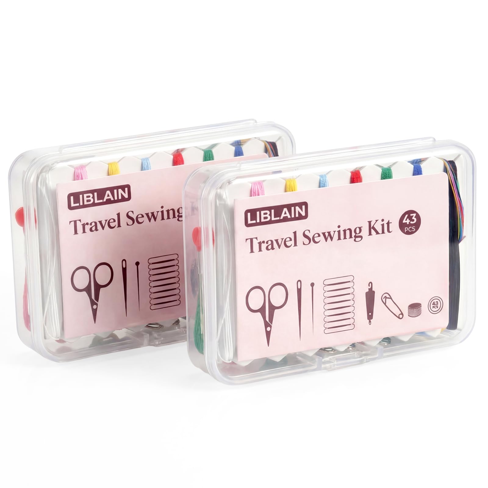 LIBLAIN Mini kit de costura, kit de costura de viaje pequeño con agujas de acero de ojo grande para adultos y principiantes, kit de aguja e hilo para coser a mano (43 piezas, 2 unidades)