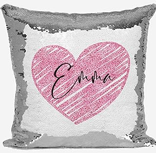 DAILY GIFTS Personalised Heart Any Name Magic Reveal Silver Sequin Cushion Cover Gift 1 (Case Only)