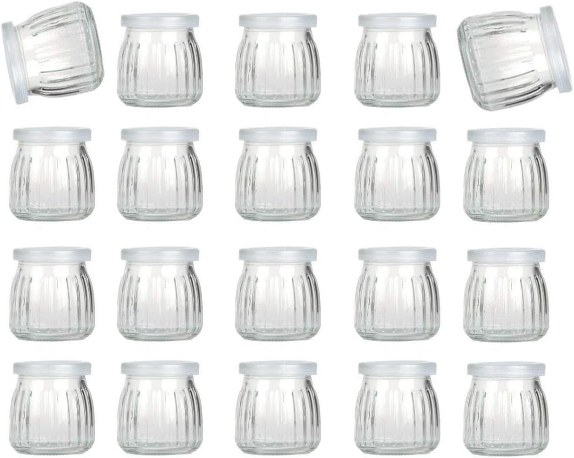 Encheng 4 oz Clear Glass Jars With Lids,Glass Yogurt Container With Caps(PE