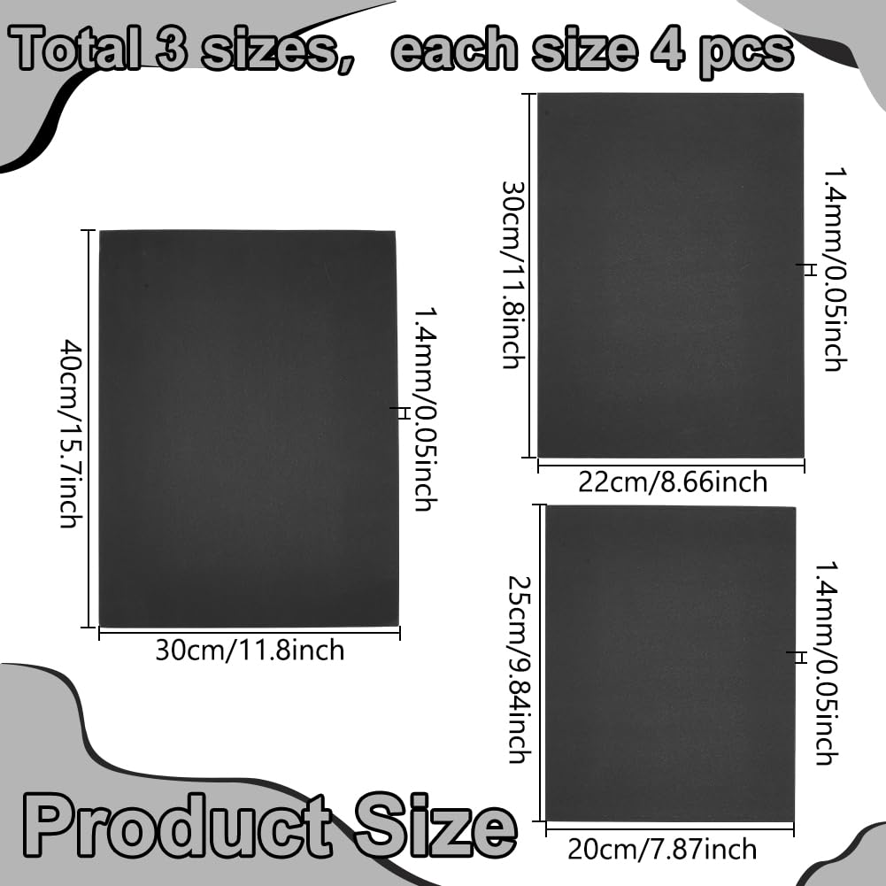 WADORN 12 pièce 3 Tailles Tapis Noirs Non Découpés, Kit de Présentation de Passe Partout Prédécoupé de Support Mat Non Découpé Passe Partout Rectangulaire pour Photos Encadrement Œuvres d'art