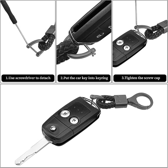 2 Piece Braided PU Leather Keychain Strap Keyring with Zinc Alloy for Car Office Home Keys