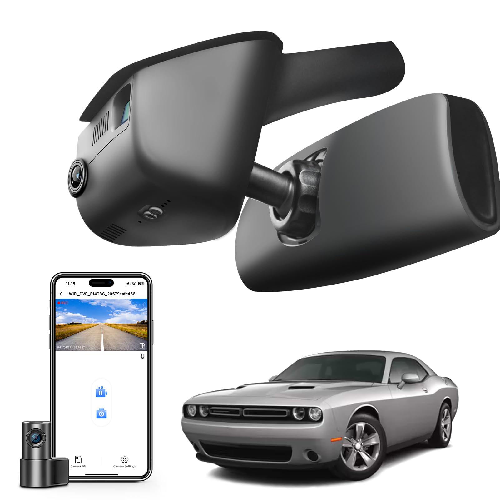 Mangoal Front 4K & Rear 1080P Dash Cam Custom Fit for Dodge Challenger 2015 2016 2017 2018 2019 2020 2021 2022 2023(Model B), GT R/T SXT SRT Hellcat R