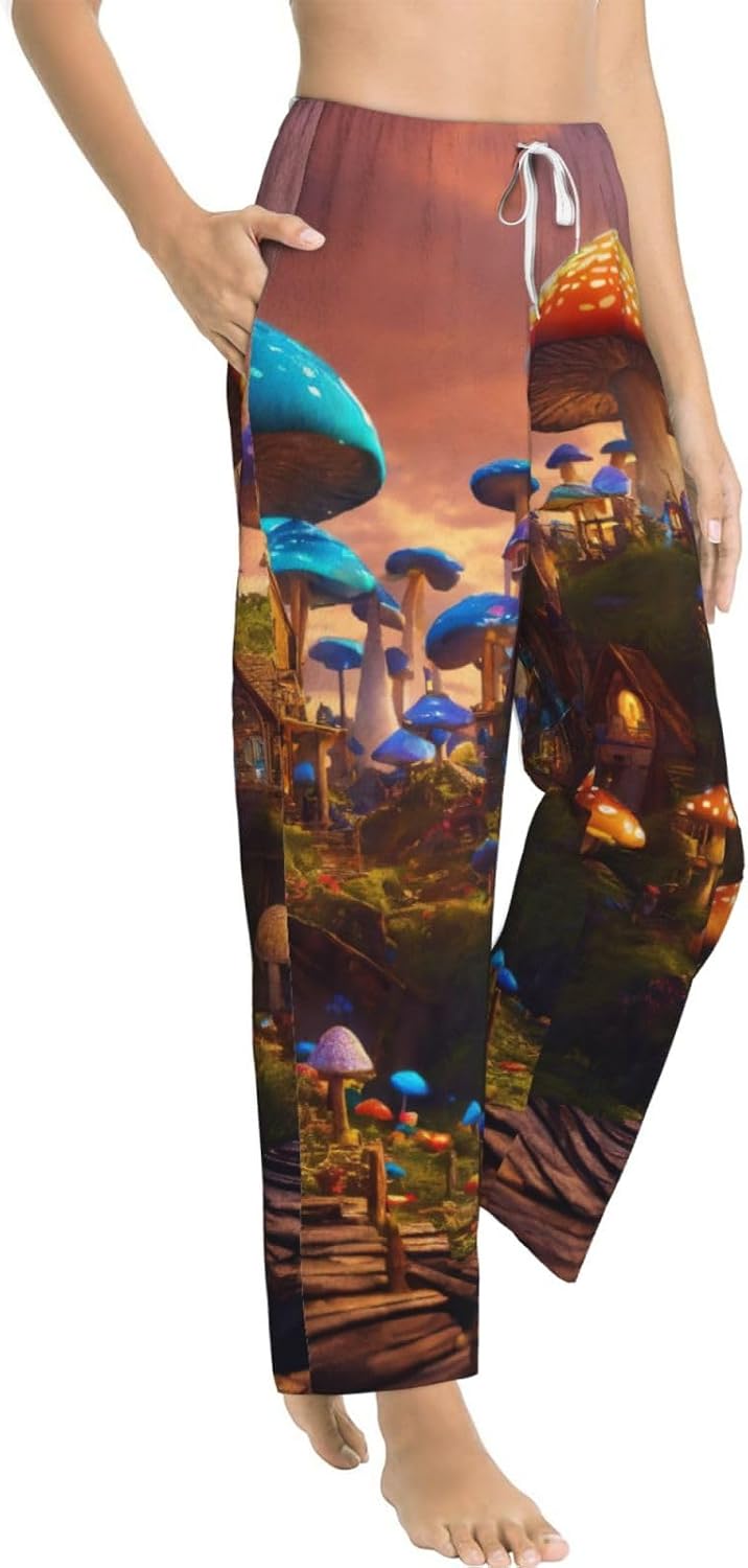 Magic Mushroom Print Fashion Cozy Womens Flannel Pajama Pants,Perfect For Christmas And Everyday Wear