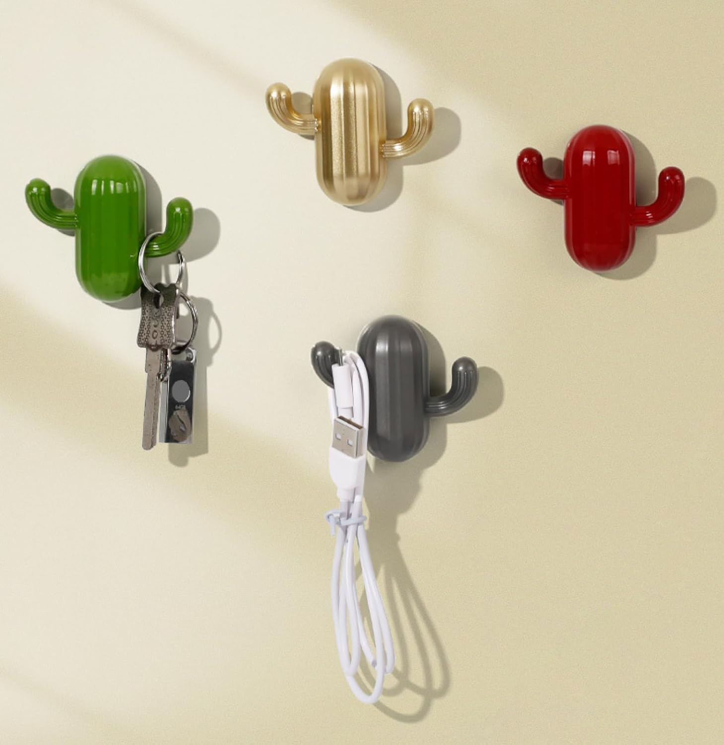 Wall Hook，Door Hook, Coat Hooks 2Pcs Cactus Shape Bedroom Wardrobe Clothes Hook Zinc Alloy Clothes Bathroom Door Wall Hook Red(Green)