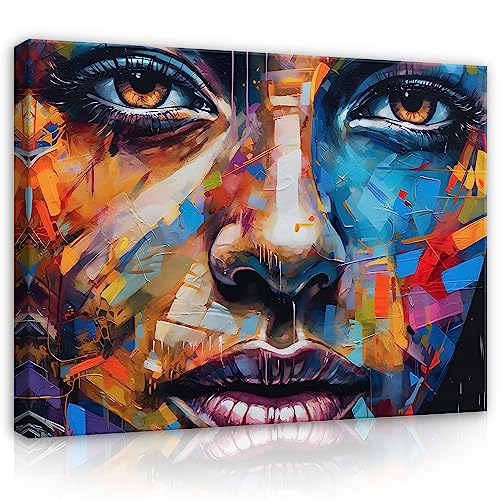 WallArena - Leinwand Bilder - Frau Gesicht Kunst Abstrakt - 120x80 cm Leinwandbilder - Bild auf leinwand - Wandbild XXL groß Wandbilder für Wohnzimmer Schlafzimmer Wohnzimmerbilder Modern