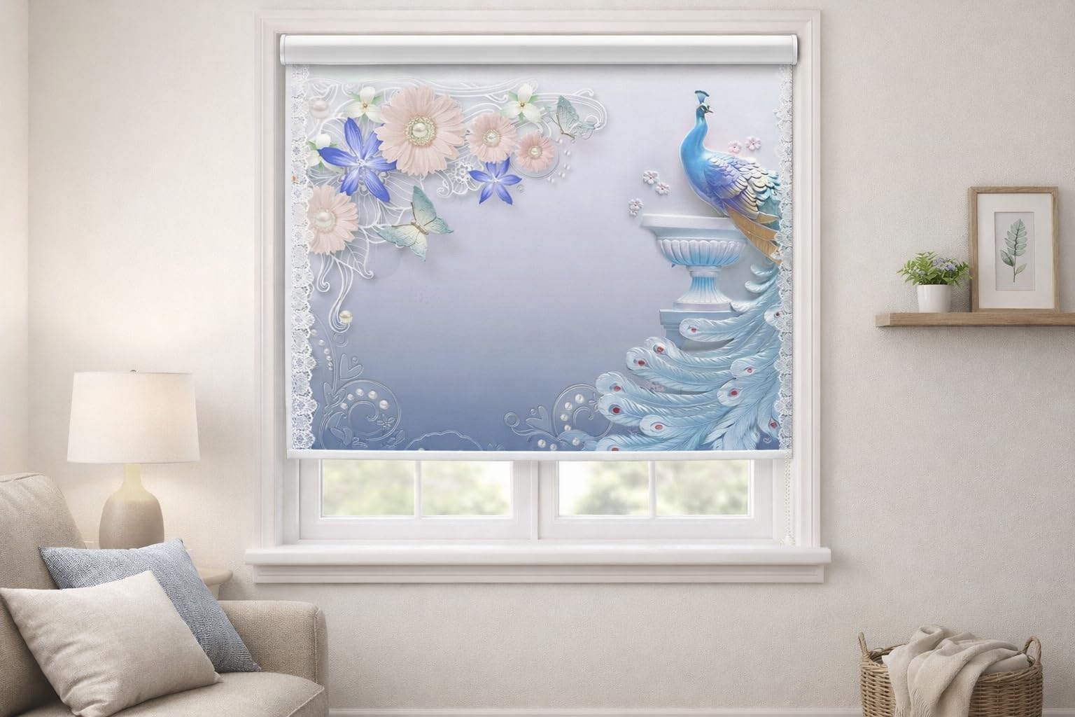 Peacock Printed Roller Blind, Blackout Polyester, Modern Contemporary Style, for Bedroom-image-17