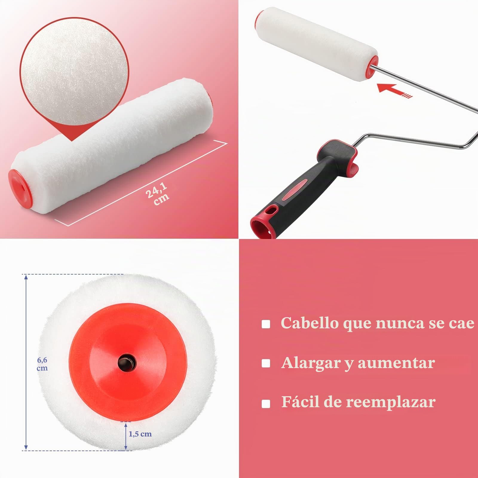 Rodillo de pintura, 70 – 180 cm, barra telescópica, rodillo de pintura multifunción, juego con cepillo de pintura para casa, barra de acero inoxidable para paredes y techos, color gris