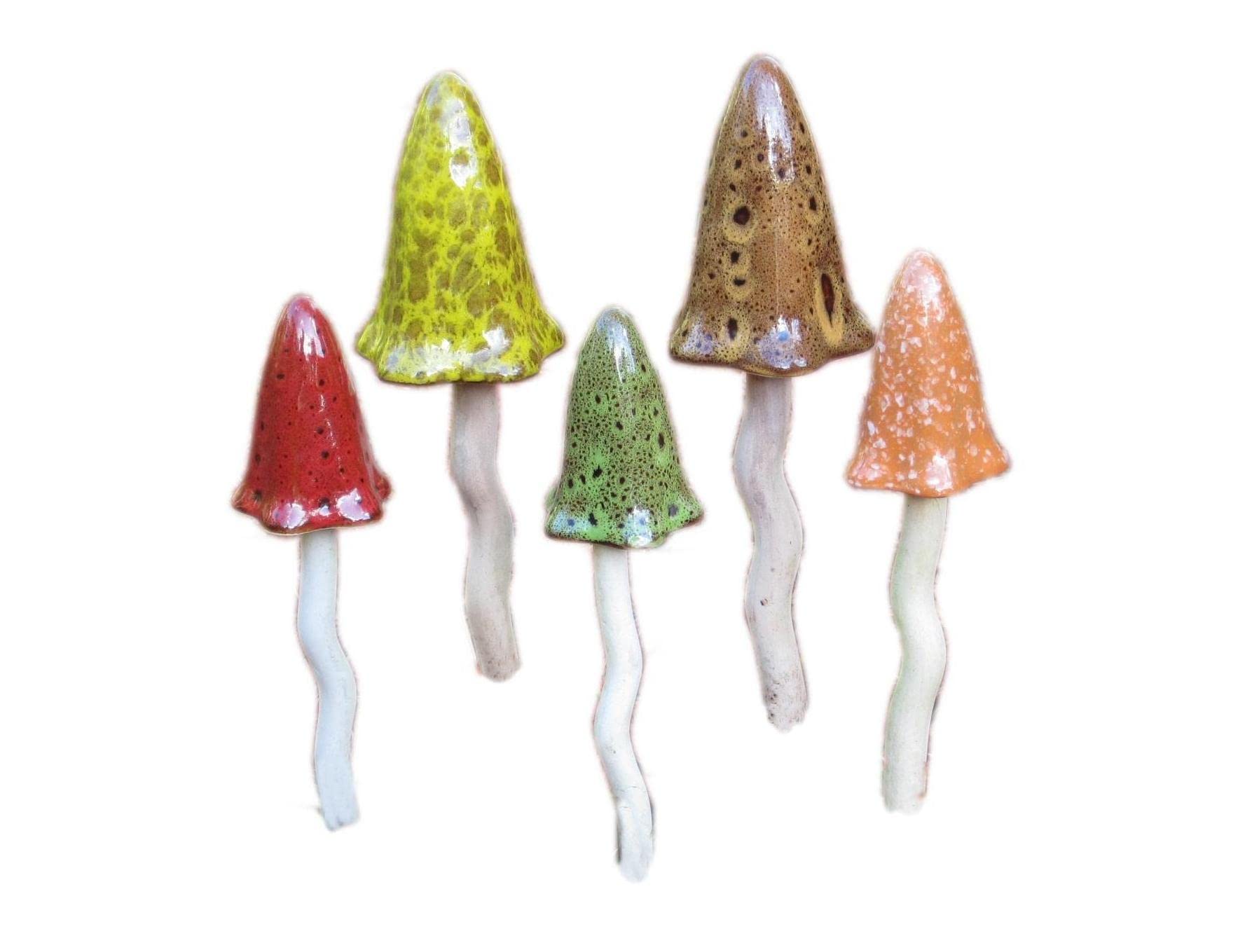 Timeless Toadstools. Set of 5 Ceramic garden ornaments - Autumn Shades