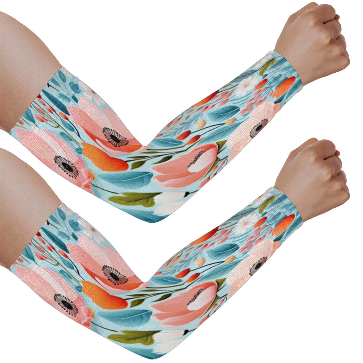 Eativisa Gardening Sleeves for Women Men Arm Sleeves Pink Plant Flower Anti-Slip Defense Sun Protection Sleeves Breathable UV Cooling Farmer Sleeves Cover Arms for Sport Outdoor Running