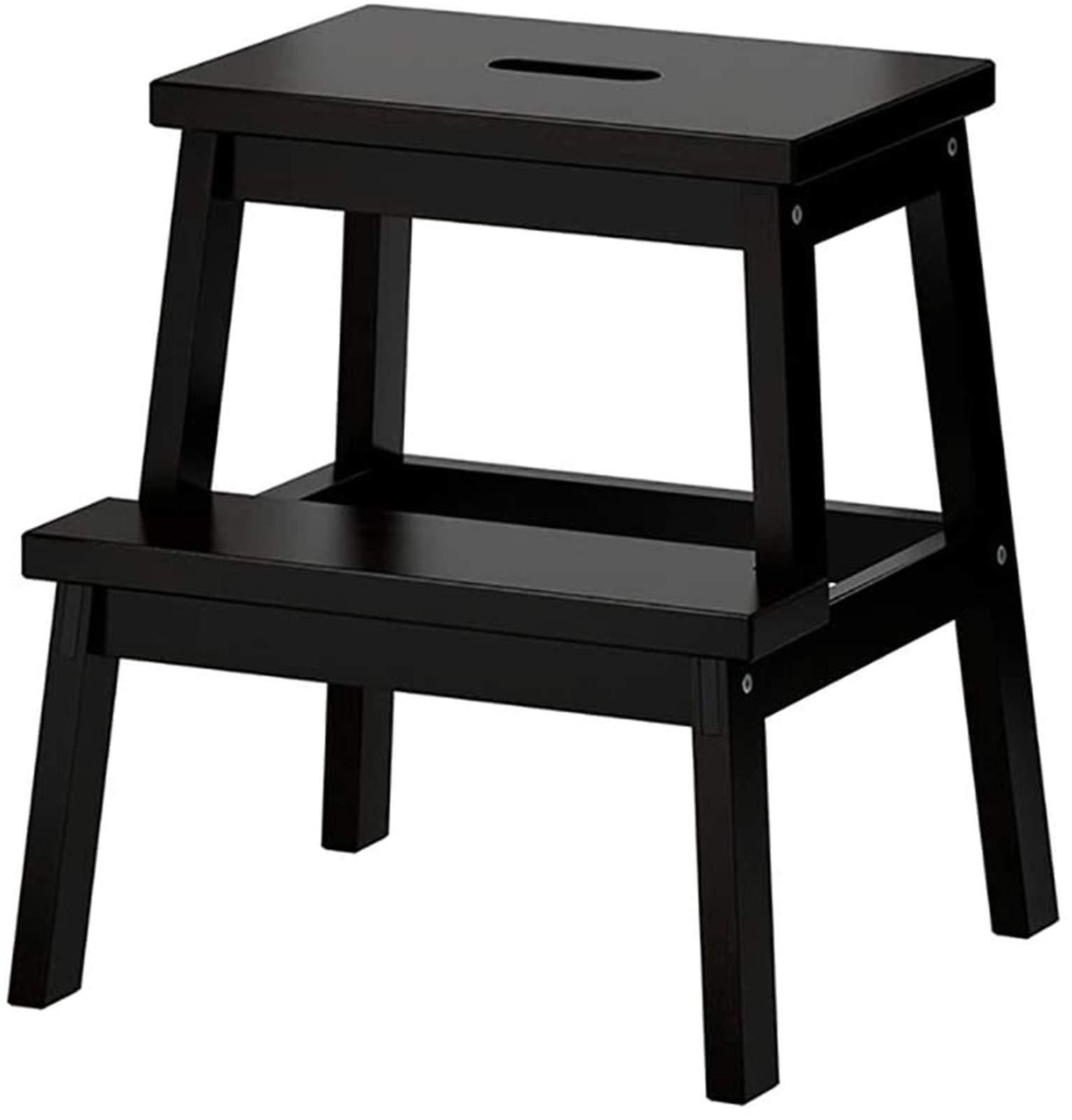 FALIYORS Portable Step Stool Ladder Stool 2 Tier Solid Wood Step Stool,Small Stool, Shoe Bench, Home Bench (Color : Black) (Color : Wood Color) (Black)