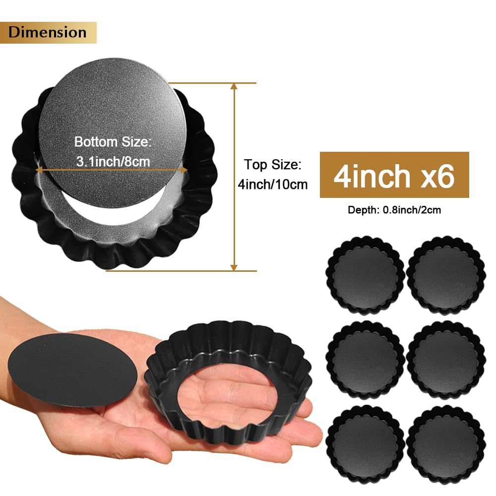 Lot De 7 Mini Moules à Tarte 10,2 Cm – Fond Amovible Anti-adhésif – Bords Cannelés – Acier Au Carbone