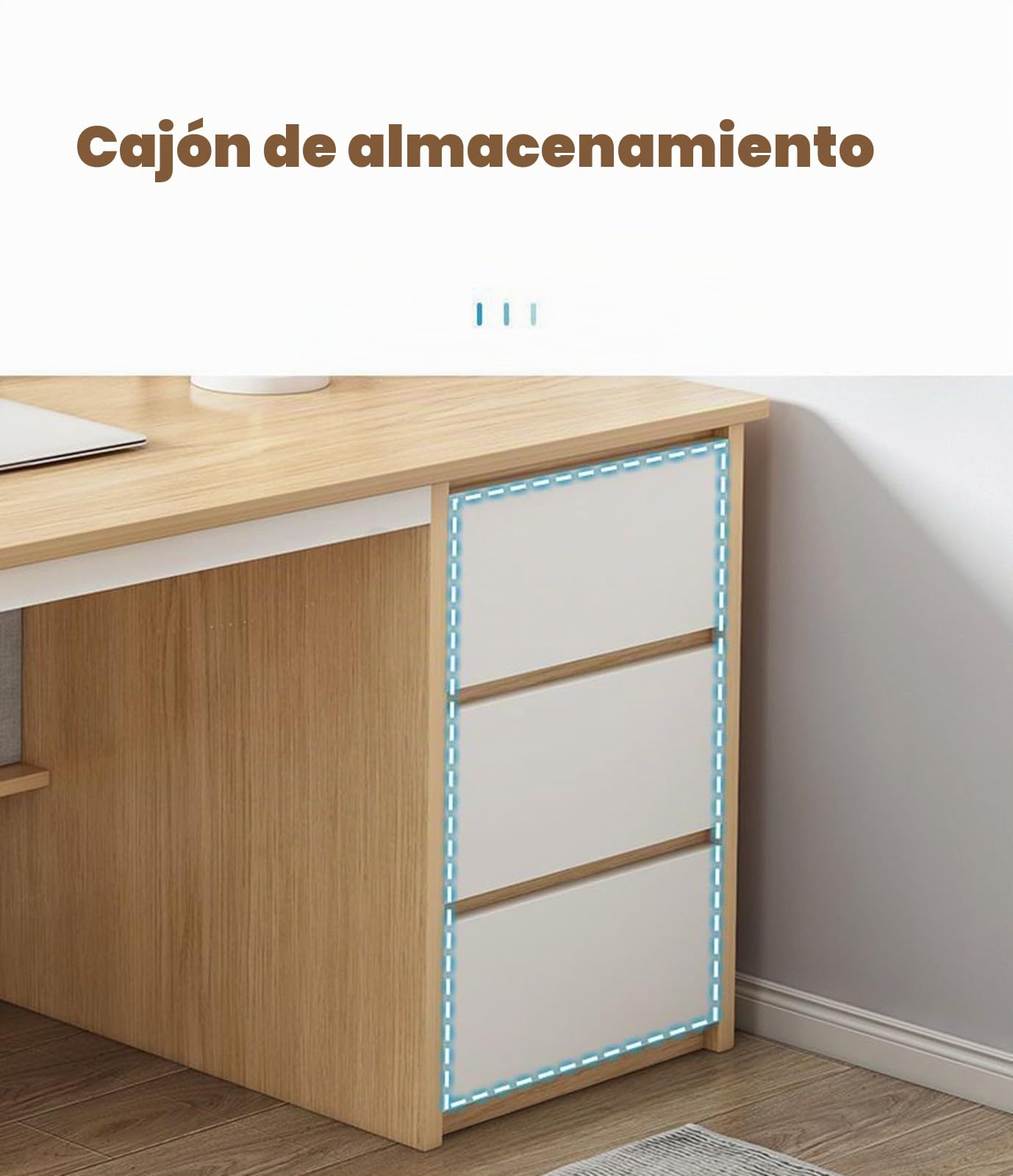 Escritorio De Ordenador Escritorio De Computadora con Compartimentos Y 3 Cajones Estación De Trabajo para Oficina En Casa Escritorio Elegante Y Funcional A,140CM