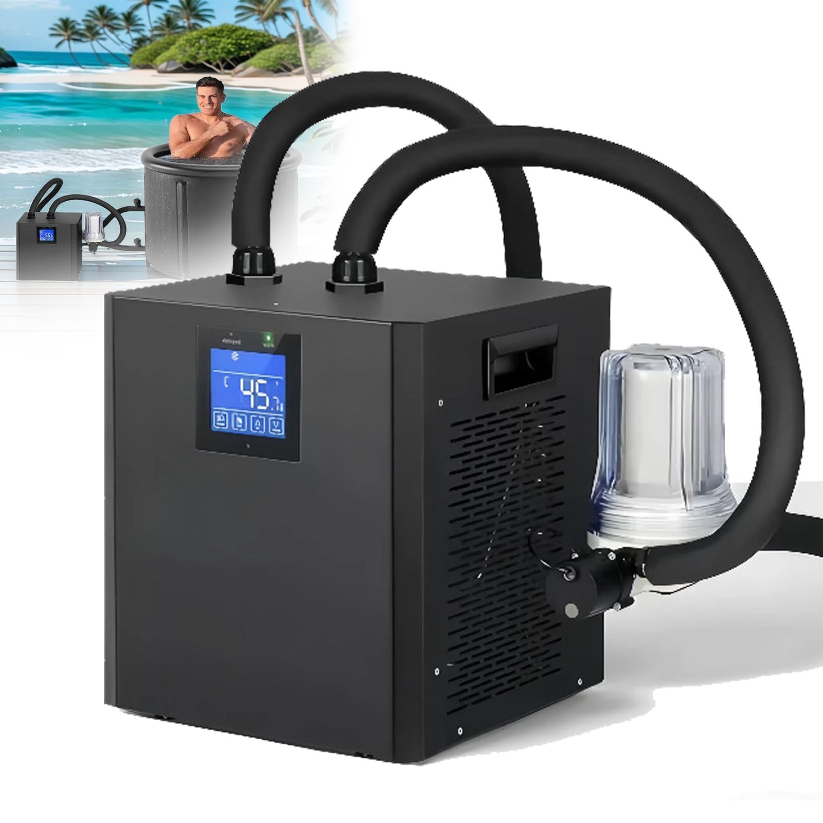 Refrigeratore 1/3 HP per Bagno di Ghiaccio con Filtro e Pompa | Tubi Isolati Inclusi per Supportare il Raffreddamento del Bagno Freddo e il Recupero dopo l’Allenamento.