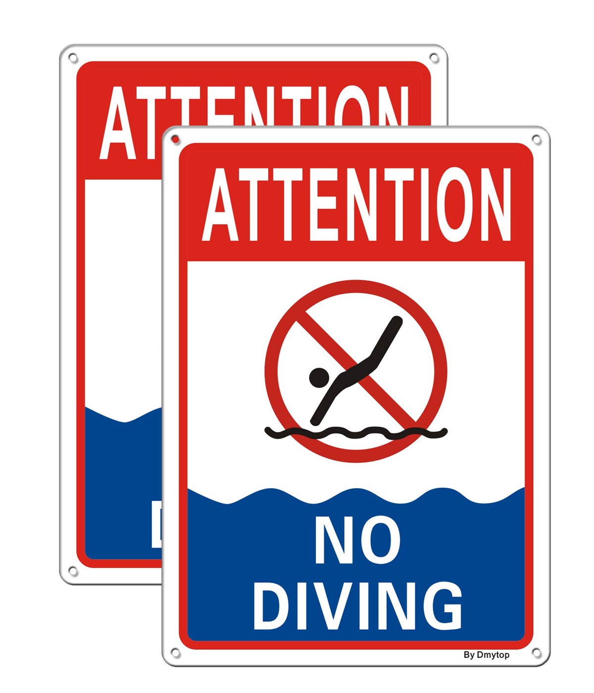 2 Pack No Diving Pool Sign, 10 x 7 Inches Rust Free Aluminum, UV Protected, Waterproof and Weather Resistant, Easy to Mount, Durable Ink