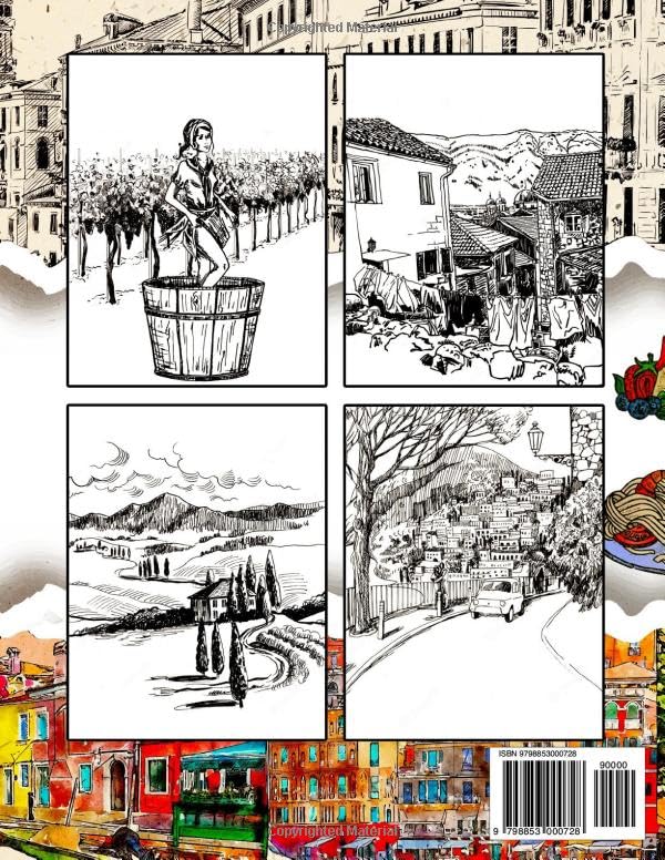 Scenic Italy Coloring Book: Enchanting Italy Adult Coloring Book, Explore Italian Cuisine, Historic Landmarks, and Rustic Countryside - Ideal for All Ages and Relaxation - Image 2