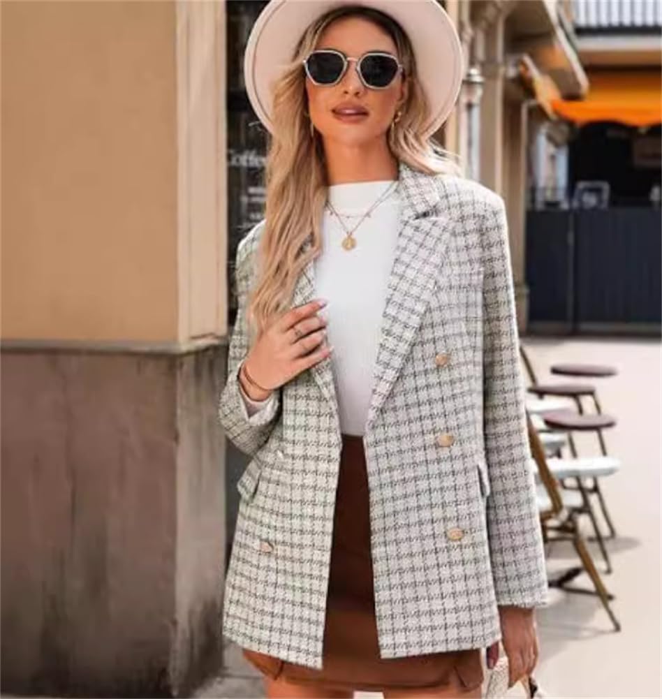 Womens Tweed Blazers Fall Plaid Suits Jackets Blazers for Women Casual