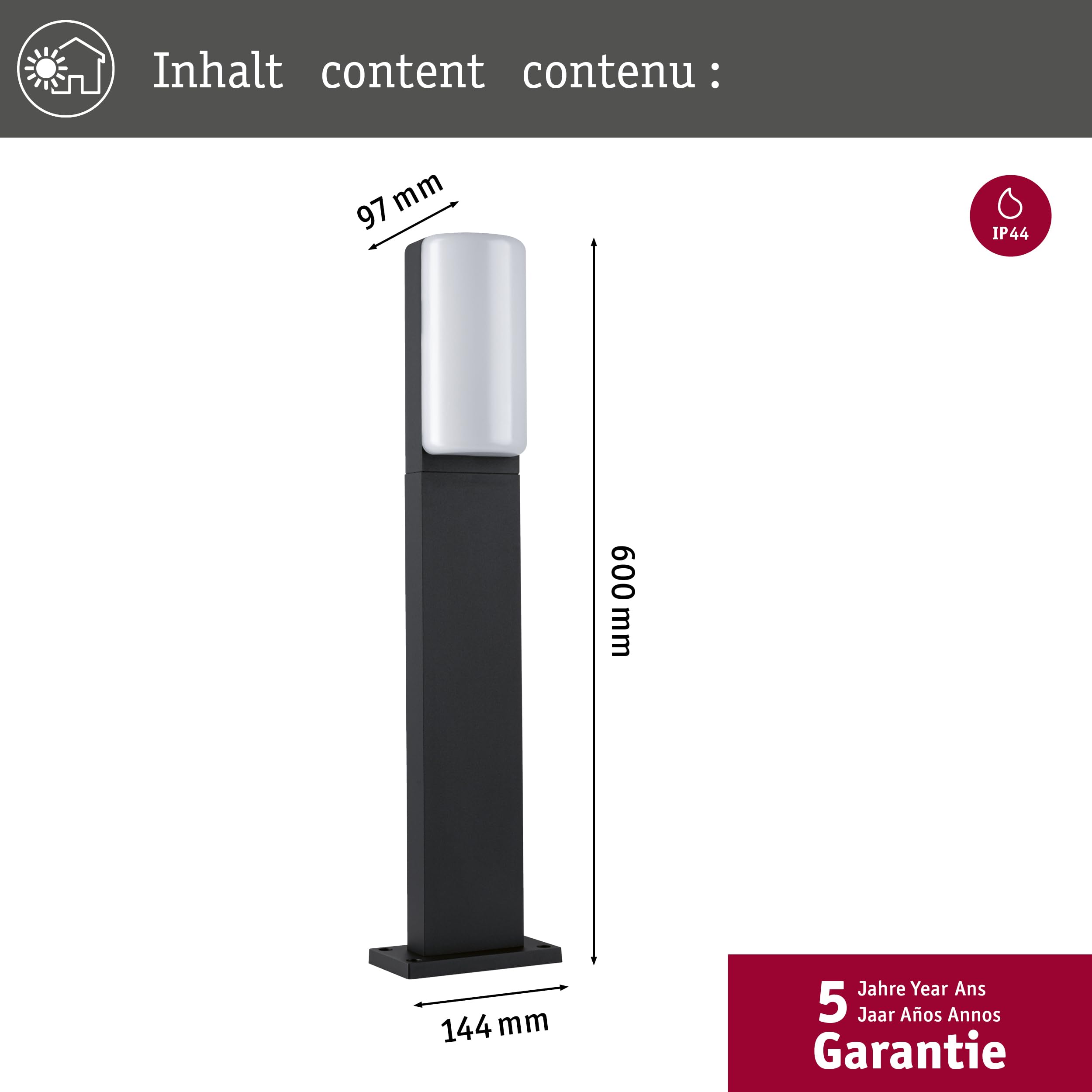 Paulmann 94852 Paletto d’illuminazione LED Bonnie IP44 600mm 3000K 8,5W 560lm 230V antracite alluminio apparecchio per esterni