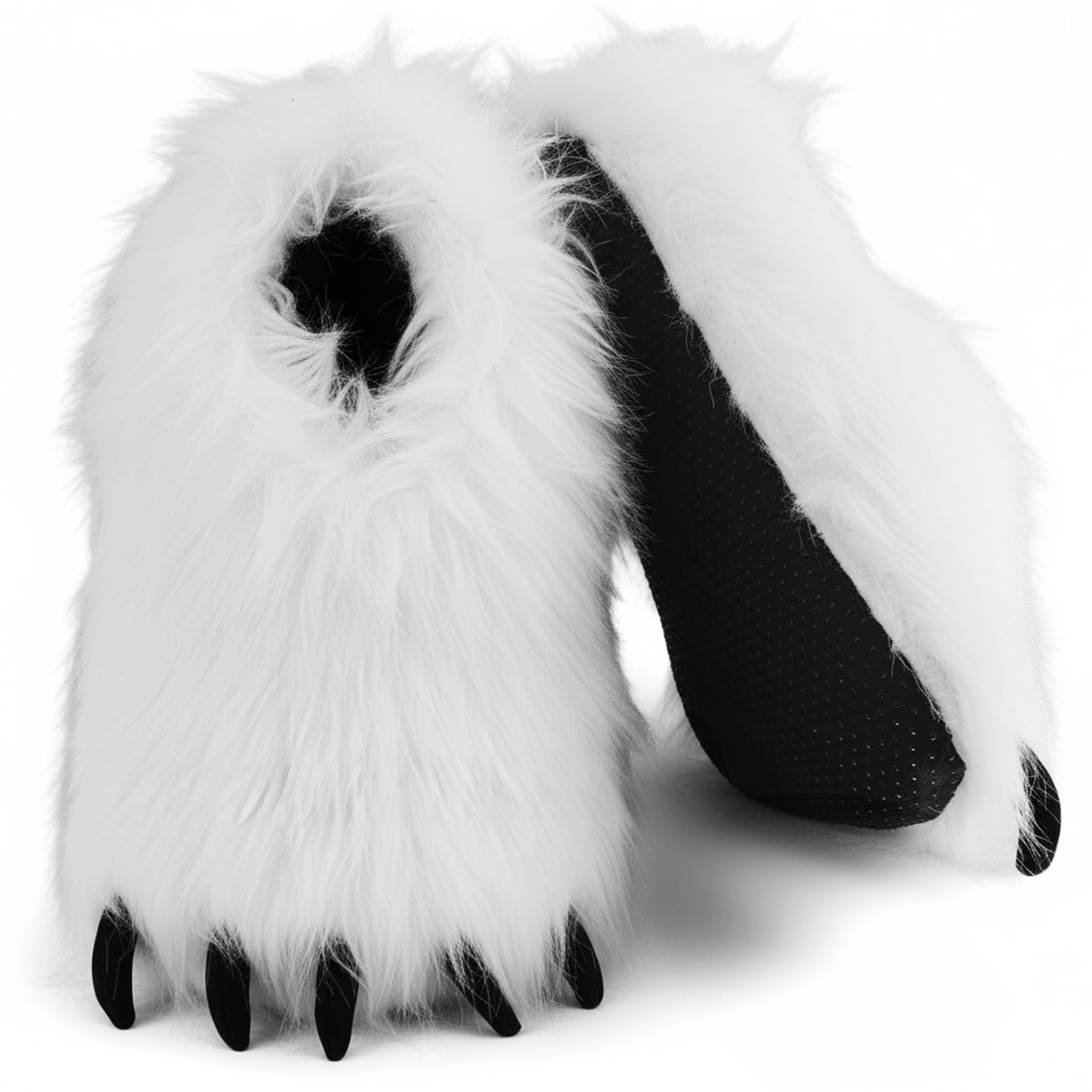Fluffy Polar Bear Claw Slippers, Adult Animal Feet Paw Non-Slip House Warm Slipper for Halloween Christmas Women 5.5-8.5