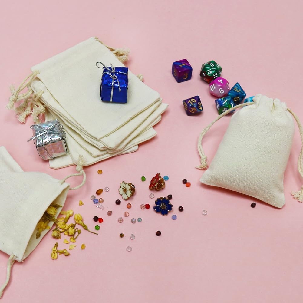 HRX Package 20pcs Little Muslin Bags 3x4 inches, Double Drawstring Cotton Jewelry Pouches Empty Sachet for Mini Gift Party Favors DIY - Image 7