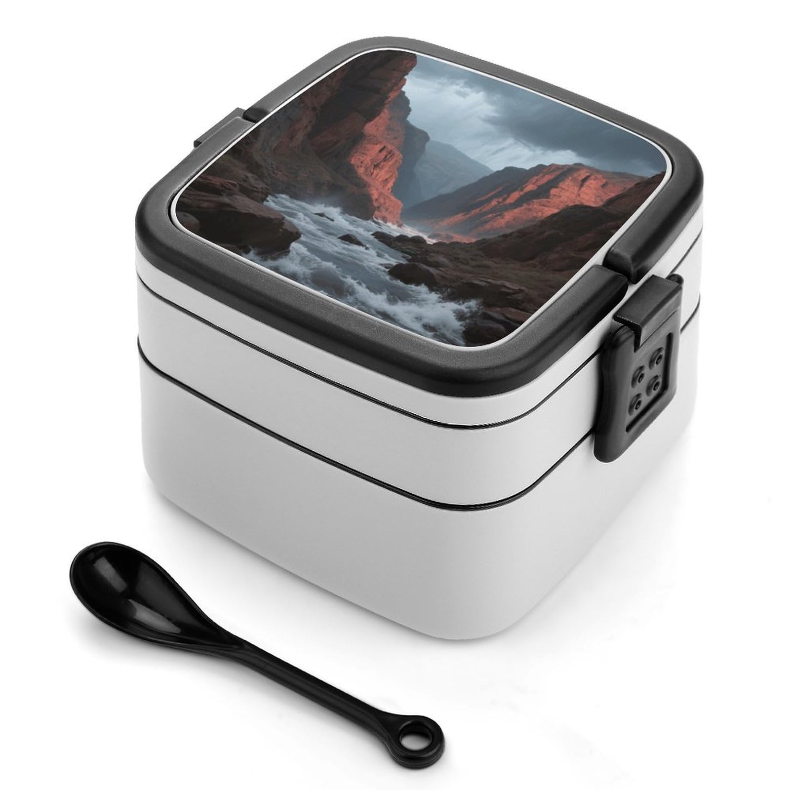 VstaDank Topographic Bento Box with Compartments Portable Lunch Containers with Spoon Leak Proof Bento Lunch Box Snap-On Design Double-Layer Insulated Lunch Boxes for Work Camping
