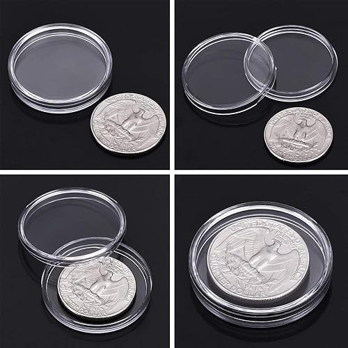 Miniatura 5 de Qtopun - Caja de protección para monedas con anillo de esponja, 100 cápsulas de plástico para monedas con soporte organizador de almacenamiento,
