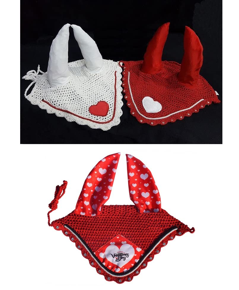 Valentine's Day Horse Ear Bonnet/Net/Hat/Hood/Mask Fly Veil (Full, RED)