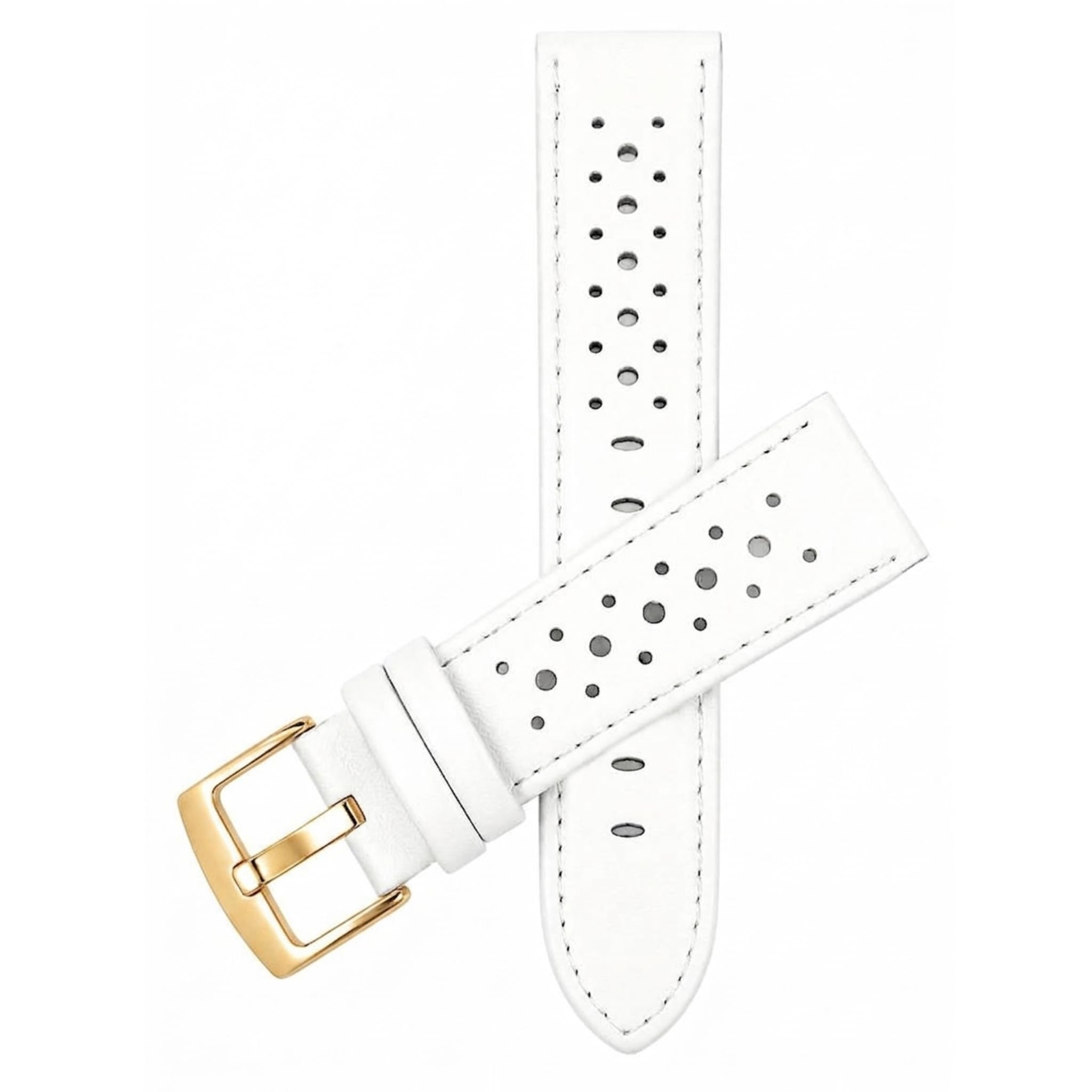 Mens Leather Rally Strap, Perforated Racing Watch Band, 18-24mm, Reg/XL