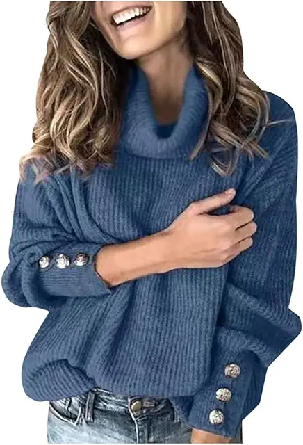 Dames Trui met Kraag - Lange Mouw Knitted Turtleneck Sweater Loose Fit Purple