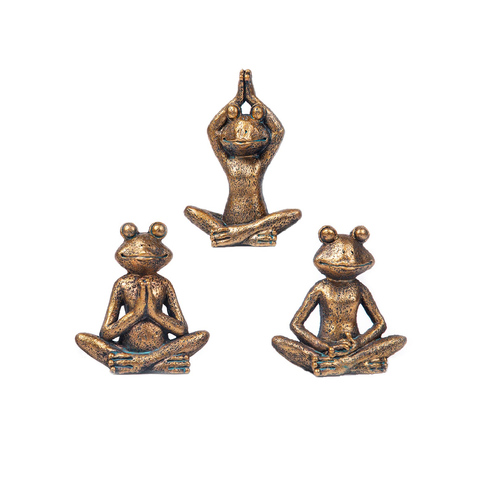 Frog figurines yoga zen decor – frog yoga statues for home decor,set of 3 yoga statues and sculptures meditation decor for shelves,zen decor yoga statue shelf decor accent antique bronze color