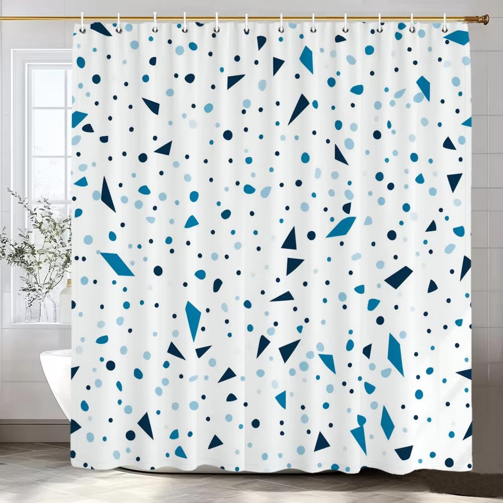Ajalgz Bathroom Shower Curtian Blue Crushed Stone Shower Curtain Set Blue And White Bathroom Decor With Hooks Waterproof Wall Hanging Bath Screen(75X230cm/Mould Resistant)
