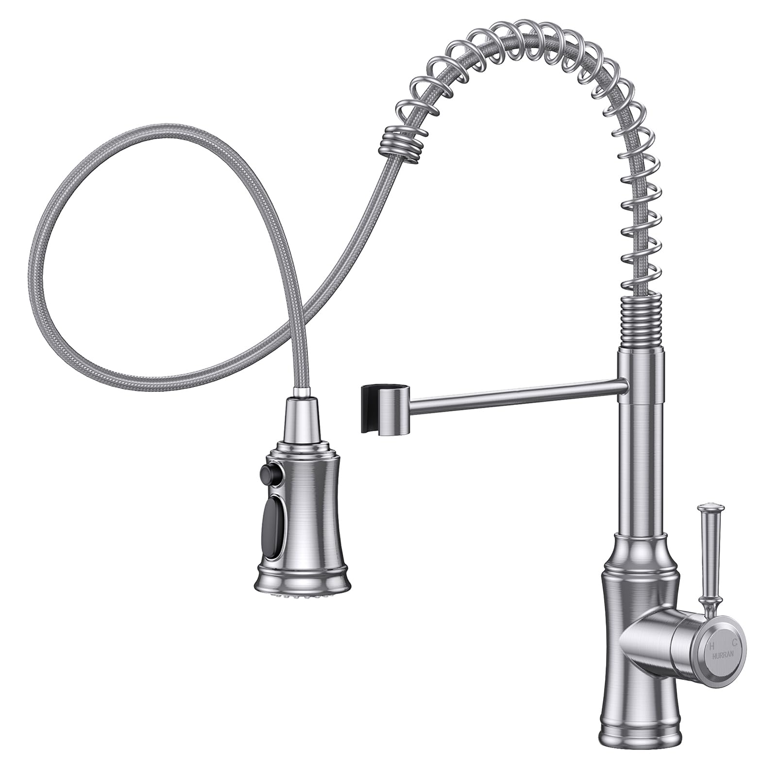 HURRAN Rubinetto Cucina Nichel Spazzolato, Rubinetto Lavello Cucina con 3 Modalità di Spruzzo, Rubinetto Lavello Cucina ad Arco Alto Estraibile con Rotazione a 360°per Lavelli da Cucina, Acciaio Inox
