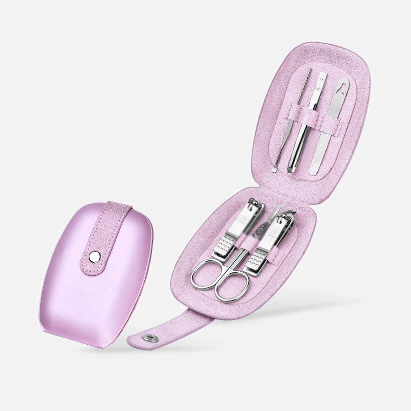 Obcinacze do paznokci Mini zestaw do manicure Zestaw obcinaczy paznokci 6 w 1 pielęgnacji pedicure ze stali nierdzewnej z przenośnym etui podróżnym(Pink)