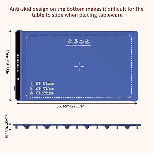 Miniatura 7 de Bandeja de calentamiento eléctrica, calentador de alimentos, calefacción de superficie completa, 3 ajustes de temperatura, diseño de borde