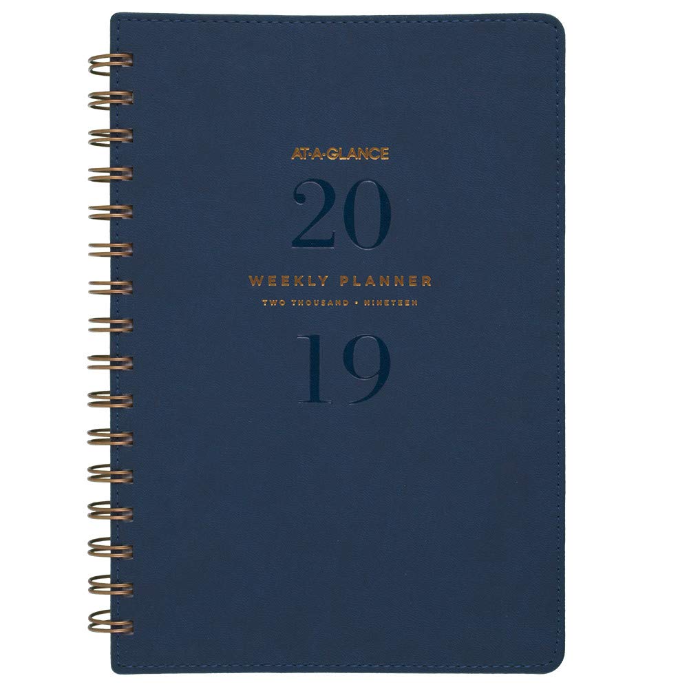 AT-A-GLANCE Agenda settimanale/mensile, gennaio 2019 - gennaio 2020, agenda piccola, rilegatura a spirale, collezione Signature, blu navy (YP20020)