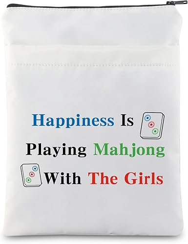 MNIGIU Divertida bolsa Mahjong con bolsillo regalo para amantes de Mahjong juego de mesa regalo para fanáticos de la suerte Mahjong Girl