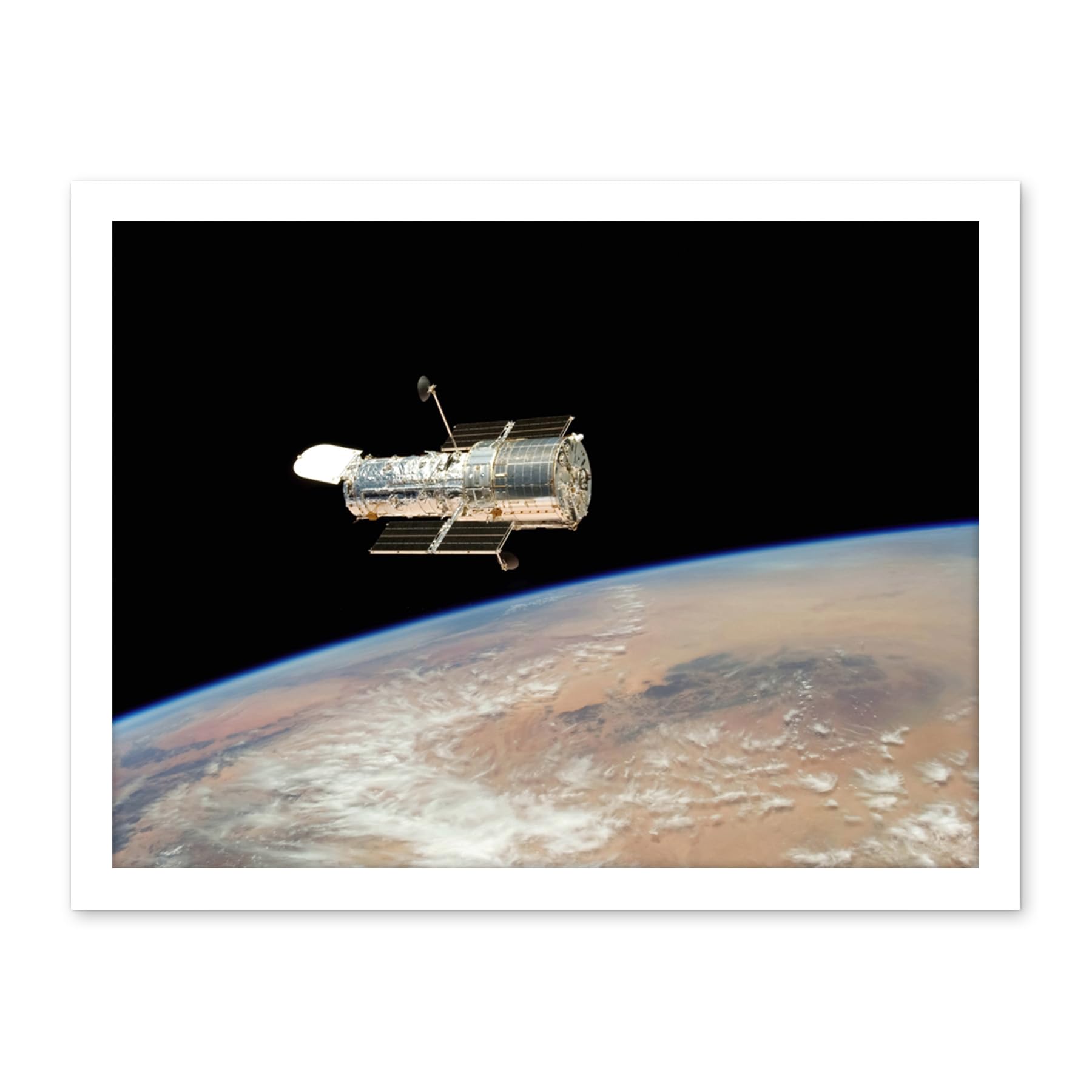 Artery8 Hubble Space Telescope Image The Hubble's Final Release Over Earth By Space Shuttle Atlantis Crew In 2009 Servicing Mission 4 Artwork Framed Wall Art Print 18X24 Inch