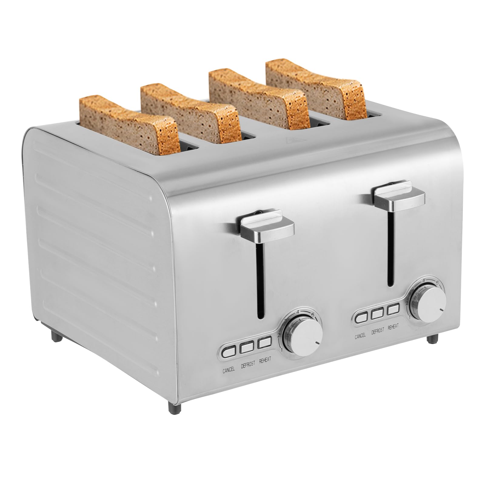 Tostapane in acciaio inox a 4 fette per casa, panetteria, snack bar, ristorante, caffetteria, argento, 27,8 x 28 x 19,3 cm, 1500 W, 220 V, 50 Hz