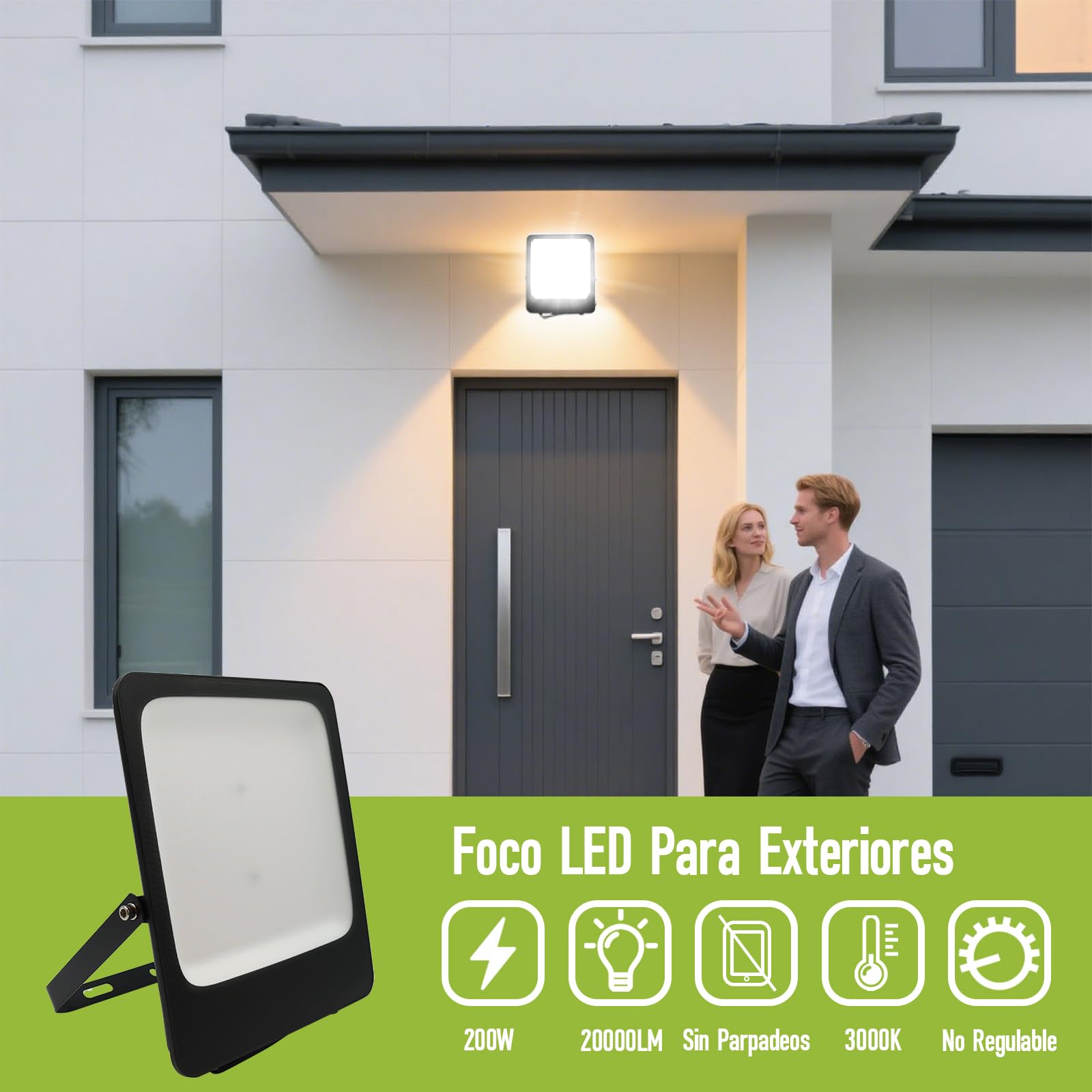 Focos LED Exterior 200W Foco Proyector 3000K Blanco Cálido 20000LM IP65 Impermeable Floodlight para Casa Garaje Patio Terraza Jardín Cancha Fachada Jardineras Colgar Árbol Local